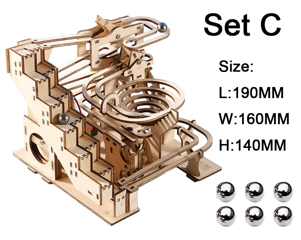 3D Electric Catapult Track Device Marble Run Set Mechanical Model Science Maze Education Toys for Children Kids