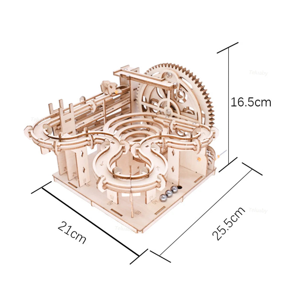 3D Wooden Puzzle Building Kits Assemble Toys Marble Run Set with 4 Ball for Adult Kids Gifts