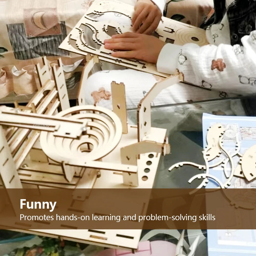 3D Wooden Puzzle Building Kits Assemble Toys Marble Run Set with 4 Ball for Adult Kids Gifts