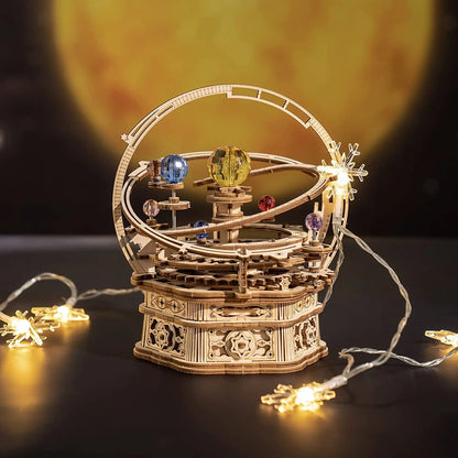 3D Starry Night Wooden Model Building Kit Block Assembly Music Box Toy Gift for Children Adult