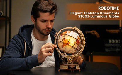 Robotime Rokr 3D Wooden Puzzle Luminous World Model Kit with LED Light Rotating Wooden Construction Kit Best Festival Gifts
