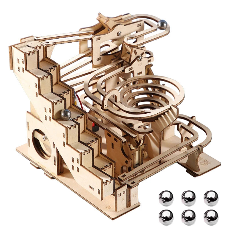 3D Electric Catapult Track Device Marble Run Set Mechanical Model Science Maze Education Toys for Children Kids