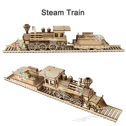 3D Puzzle Retro Steam Train with Track Railway Bridge Handmade Assembly Truck  Decoration Gift for Kids