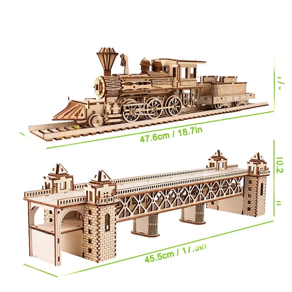 3D Puzzle Retro Steam Train with Track Railway Bridge Handmade Assembly Truck  Decoration Gift for Kids